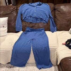 Elegant Blue Button-Up Jumpsuit